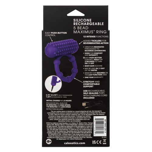 SILICONE RECHARGEABLE 5 BEAD MAXIMUS RING - SE184325