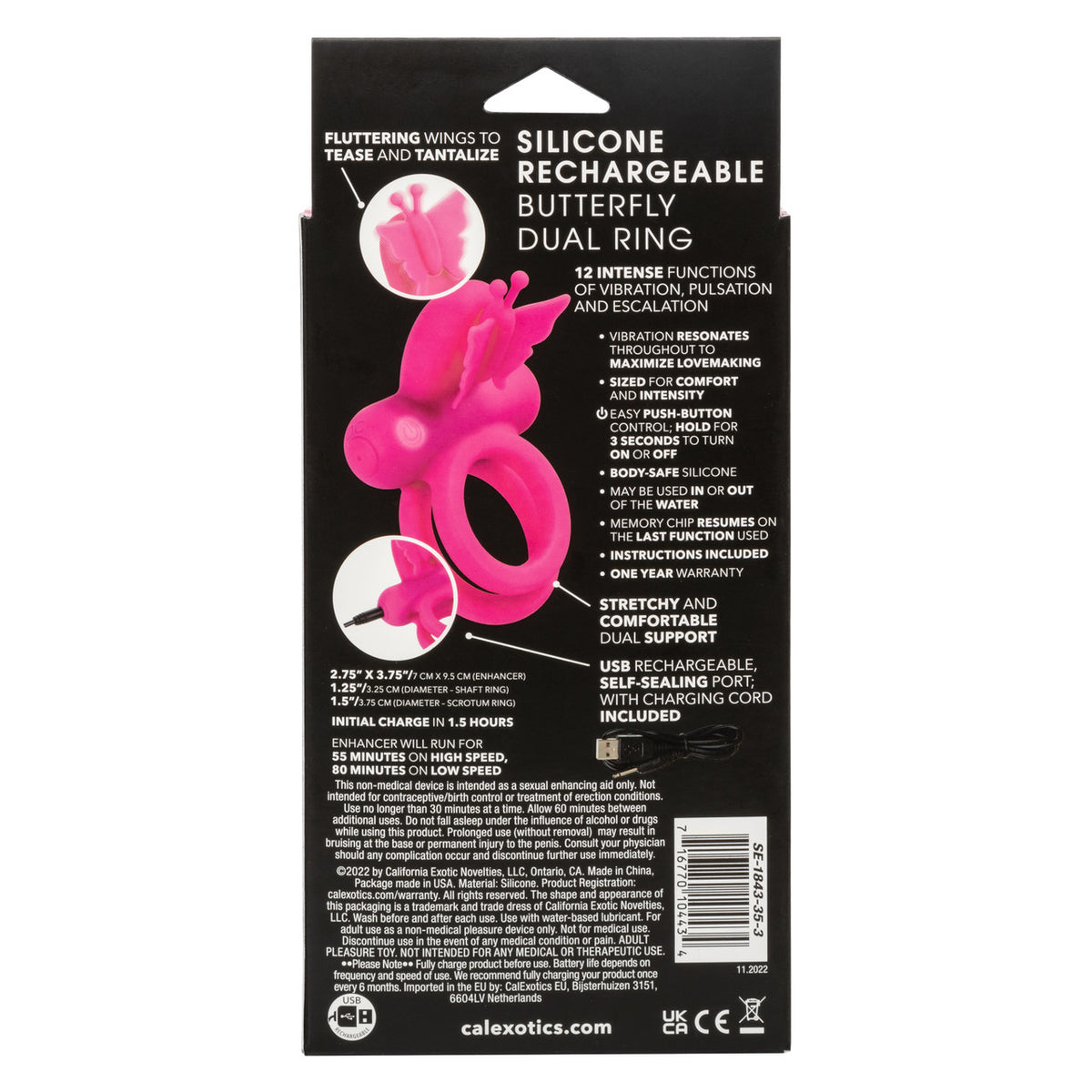 SILICONE RECHARGEABLE BUTTERFLY DUAL RING - SE184335