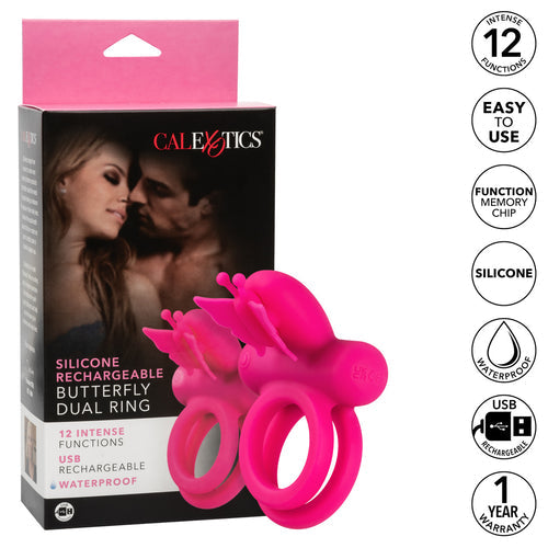 SILICONE RECHARGEABLE BUTTERFLY DUAL RING - SE184335