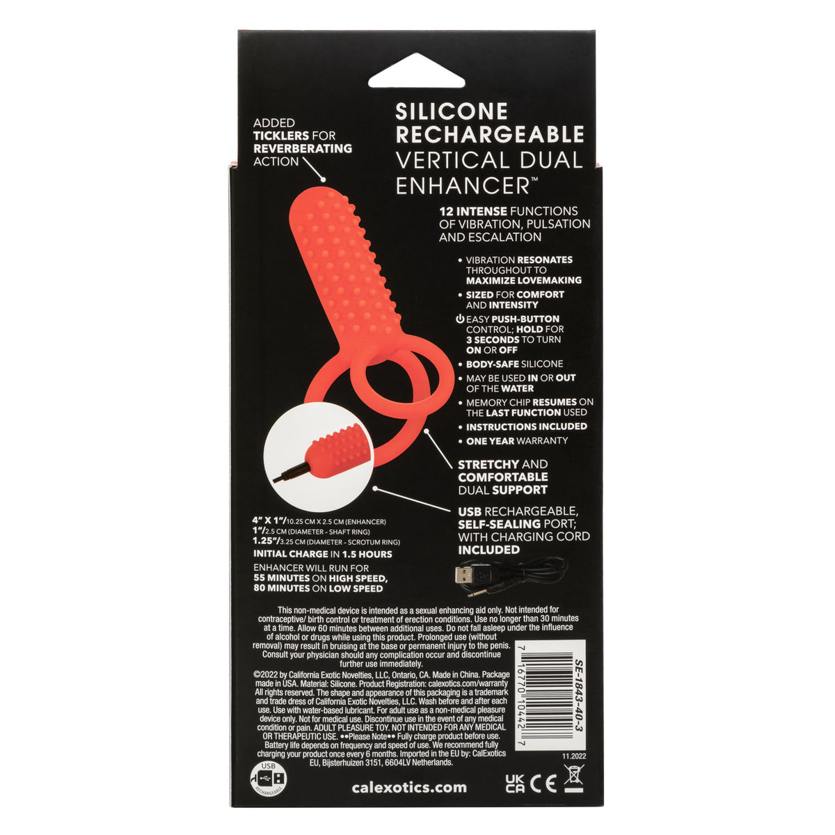 SILICONE RECHARGEABLE VERTICAL DUAL ENHANCER - SE184340