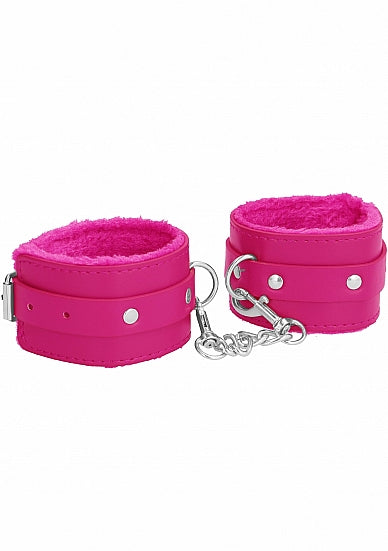 OUCH! PLUSH LEATHER HANDCUFFS PINK - SHTOU267PNK