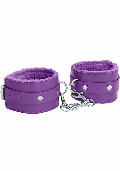 OUCH! PLUSH LEATHER HANDCUFFS PURPLE - SHTOU267PUR