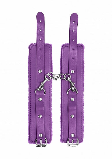OUCH! PLUSH LEATHER HANDCUFFS PURPLE - SHTOU267PUR