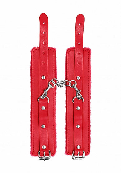 OUCH! PLUSH LEATHER HANDCUFFS RED - SHTOU267RED