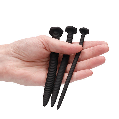 SILICONE SCREW PLUG SET URETHRAL SOUNDING BLACK - SHTOU433BLK
