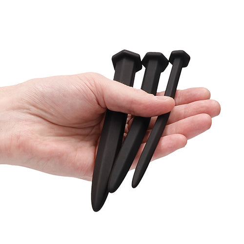 SILICONE RUGGED NAIL PLUG SET URETHRAL SOUNDING BLACK - SHTOU434BLK