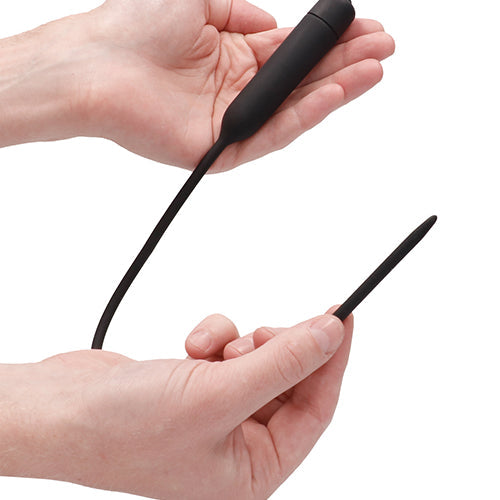 SILICONE VIBRATING BULLET PLUG EXTRA LONG URETHRAL SOUNDING BLACK - SHTOU440BLK