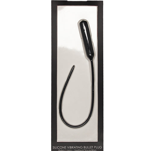 SILICONE VIBRATING BULLET PLUG EXTRA LONG URETHRAL SOUNDING BLACK - SHTOU440BLK