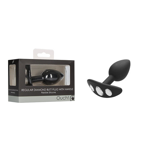 REGULAR DIAMOND BUTT PLUG W/ HANDLE BLACK - SHTOU481BLK
