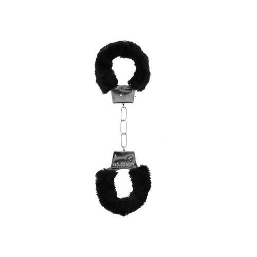 B&W PLEASURE FURRY HAND CUFFS W/ QUICK RELEASE BUTTON - SHTOU659BLK