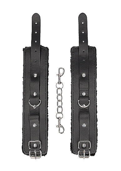 B&W HAND CUFFS W/ STRAPS BONDED LEATHER - SHTOU663BLK