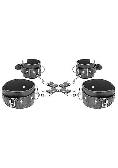 B&W HOGTIE W/ HAND & ANKLE CUFFS BONDED LEATHER - SHTOU668BLK