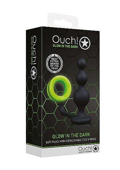 GLOW BEADS BUTT PLUG W/ COCK RING GLOW IN THE DARK - SHTOU724GLO