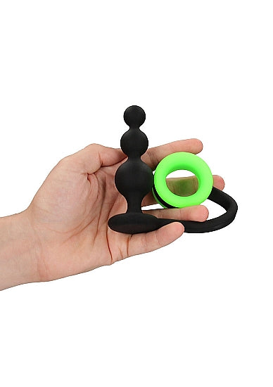 GLOW BEADS BUTT PLUG W/ COCK RING GLOW IN THE DARK - SHTOU724GLO