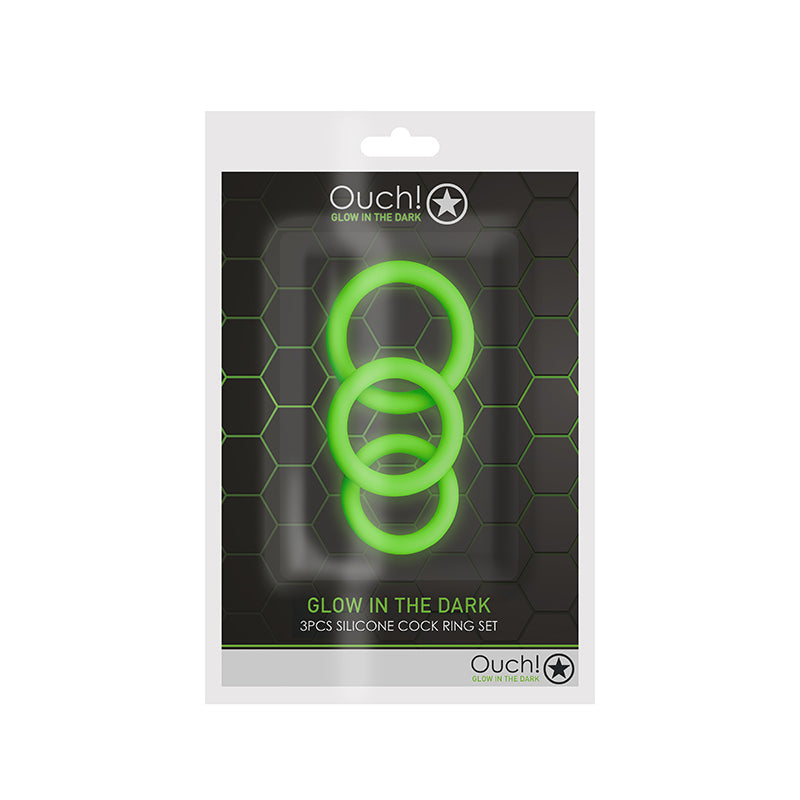 GLOW 3PCS COCK RING SET GLOW IN THE DARK - SHTOU731GLO