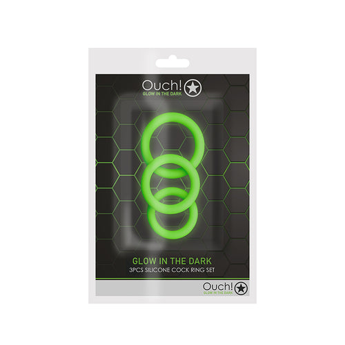 GLOW 3PCS COCK RING SET GLOW IN THE DARK - SHTOU731GLO