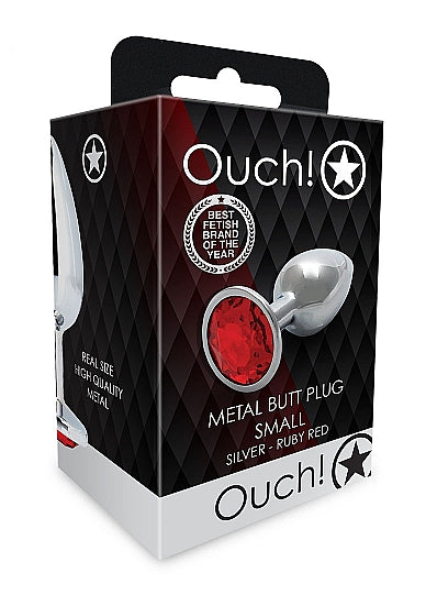 ROUND GEM BUTT PLUG SMALL SILVER RUBY RED - SHTOU793SIL