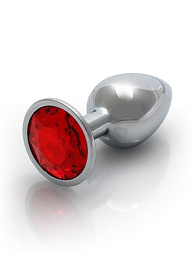 ROUND GEM BUTT PLUG SMALL SILVER RUBY RED - SHTOU793SIL
