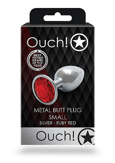 ROUND GEM BUTT PLUG SMALL SILVER RUBY RED - SHTOU793SIL