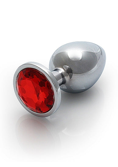 ROUND GEM BUTT PLUG MEDIUM SILVER RUBY RED - SHTOU794SIL