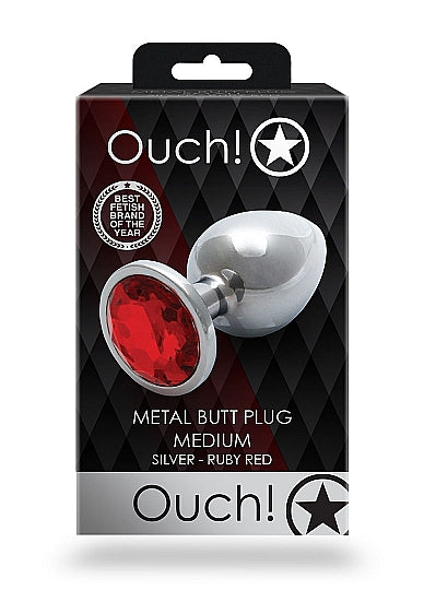 ROUND GEM BUTT PLUG MEDIUM SILVER RUBY RED - SHTOU794SIL