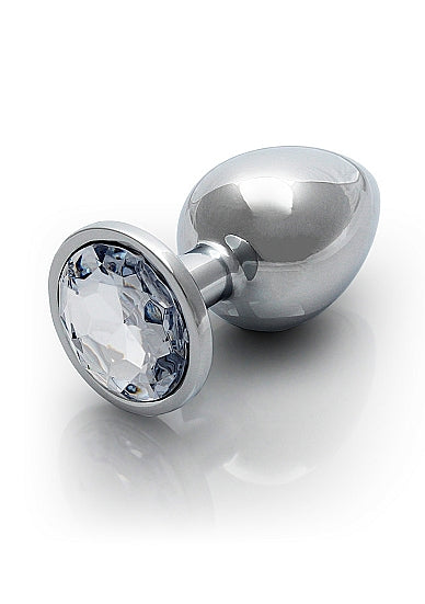 ROUND GEM BUTT PLUG MEDIUM SILVER DIAMOND - SHTOU797SIL