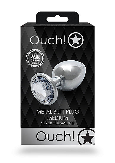 ROUND GEM BUTT PLUG MEDIUM SILVER DIAMOND - SHTOU797SIL