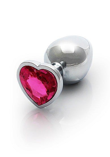 HEART GEM BUTT PLUG MEDIUM SILVER RUBELLITE PINK - SHTOU800SIL