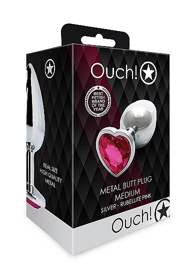 HEART GEM BUTT PLUG MEDIUM SILVER RUBELLITE PINK - SHTOU800SIL