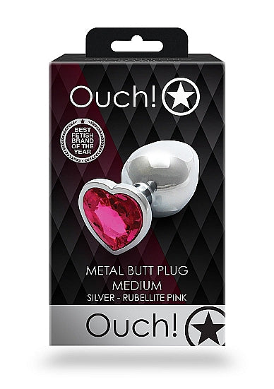 HEART GEM BUTT PLUG MEDIUM SILVER RUBELLITE PINK - SHTOU800SIL