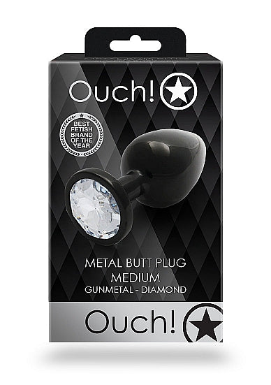 ROUND GEM BUTT PLUG MEDIUM GUNMETAL DIAMOND - SHTOU809GUN