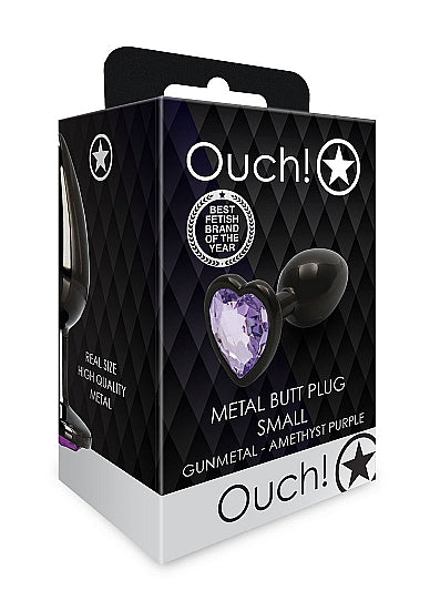 HEART GEM BUTT PLUG SMALL GUNMETAL AMETHYST - SHTOU811GUN