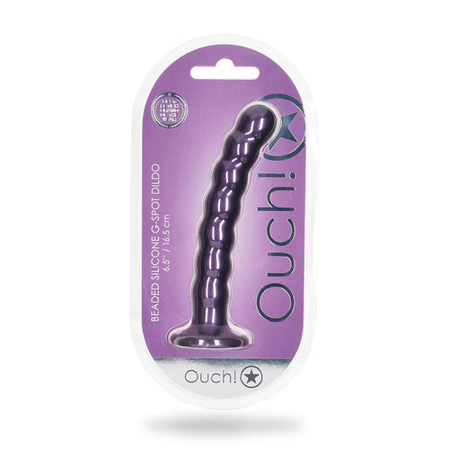 OUCH! BEADED SILICONE G-SPOT DILDO 6.5 IN METALLIC PURPLE - SHTOU823MPU
