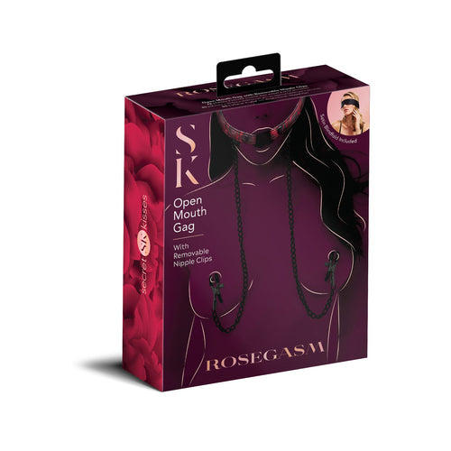 ROSEGASM OPEN MOUTH GAG W/ NIPPLE CLAMPS - XGSK1034