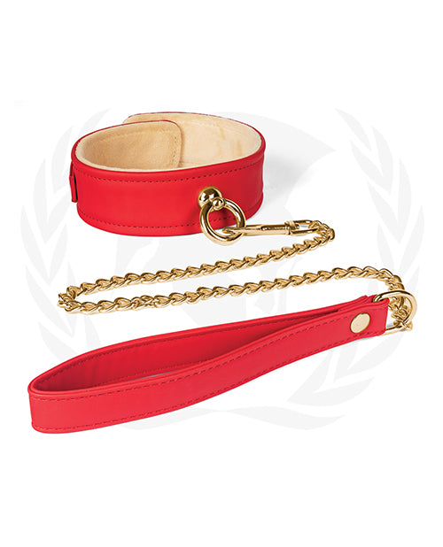 PLUSH LINED RED PU COLLAR & CHAIN LEASH - SPU503RD