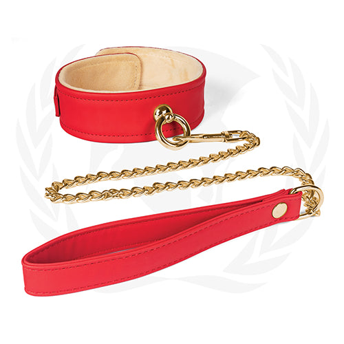 PLUSH LINED RED PU COLLAR & CHAIN LEASH - SPU503RD