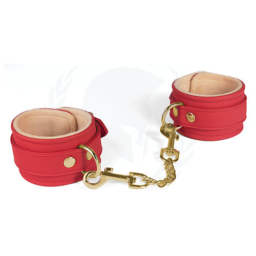 PLUSH LINED RED PU WRIST CUFFS - SPU504RD