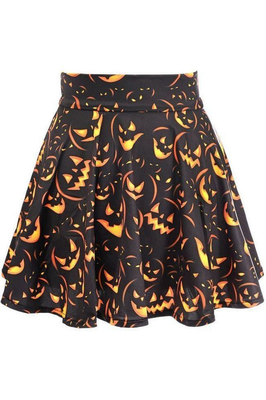 Scary Pumpkin Print Stretch Lycra Skirt