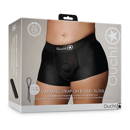 Shots Ouch! Vibrating Strap-on Boxer Black-Pinkfoxxx