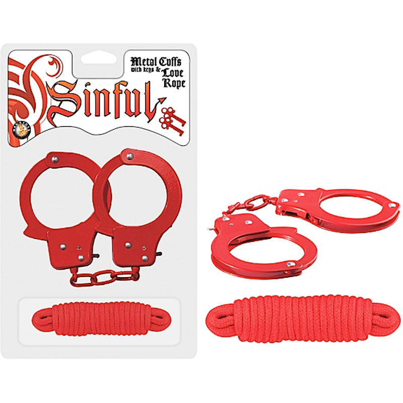 Sinful Metal Cuffs With Keys & 118in. Love Rope-Pinkfoxxx