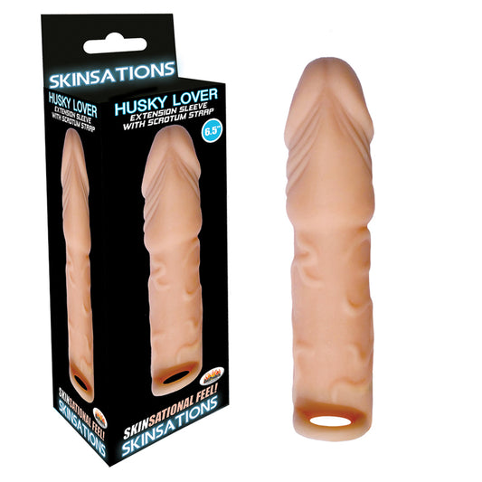 Skinsations Husky Lover Extension Sleeve With Scrotum Strap 6.5in-Pinkfoxxx
