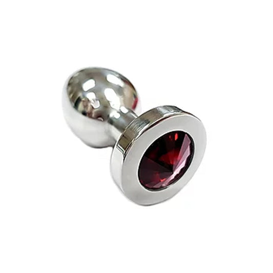 Stainless Steel Smooth Medium Butt Plug- Red Crystal-Pinkfoxxx