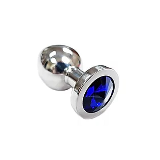 Stainless Steel Smooth Small Butt Plug- Blue Crystal-Pinkfoxxx
