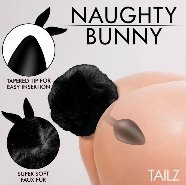 TAILZ FLUFFY BUNNY TAIL SILICONE PLUG BLACK - XRAH843BLACK