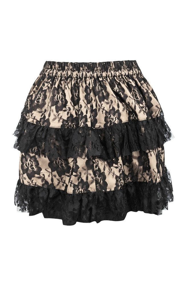Tan/Black Lace Ruched Bustle Skirt
