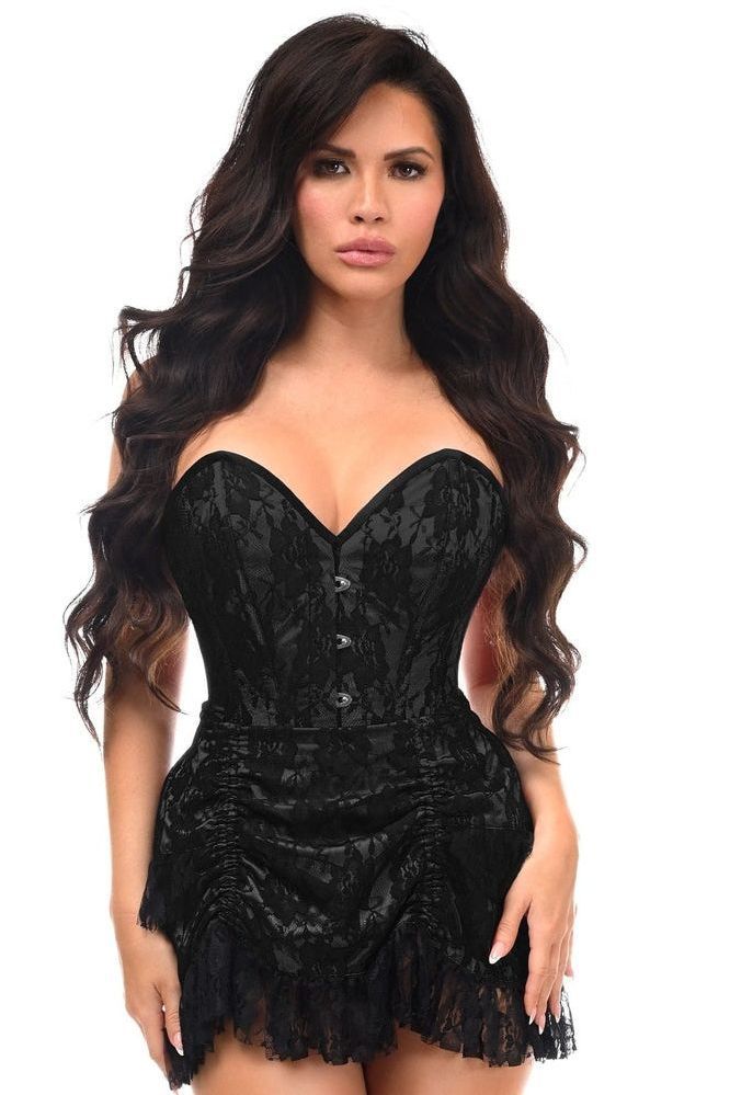 Top Drawer 2 PC Black Lace Steel Boned Corset & Skirt Set