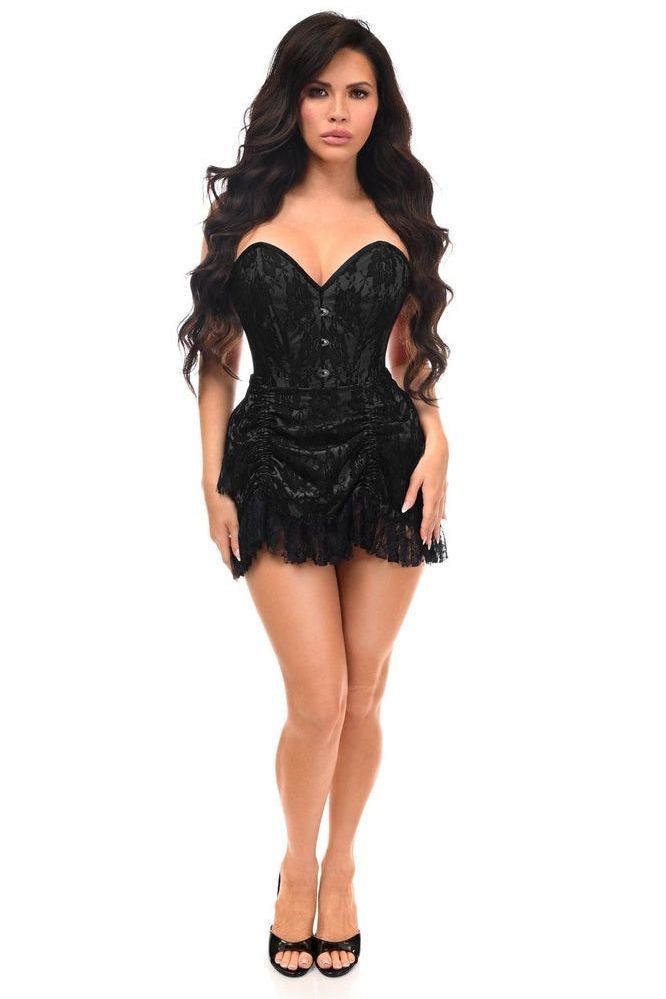 Top Drawer 2 PC Black Lace Steel Boned Corset & Skirt Set