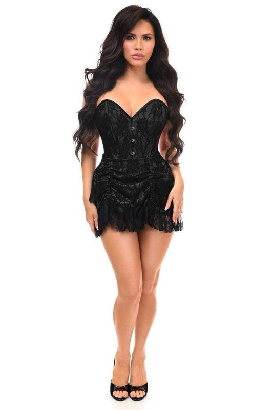 Top Drawer 2 PC Black Lace Steel Boned Corset & Skirt Set