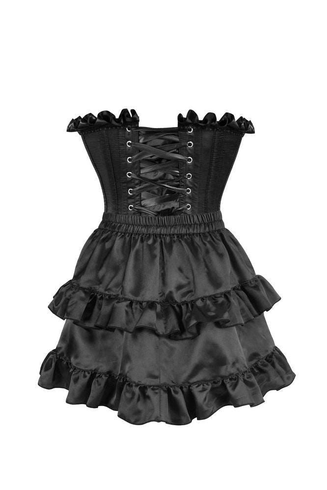 Top Drawer 2 PC Black Satin Steel Boned Burlesque Corset & Black Satin Skirt Set