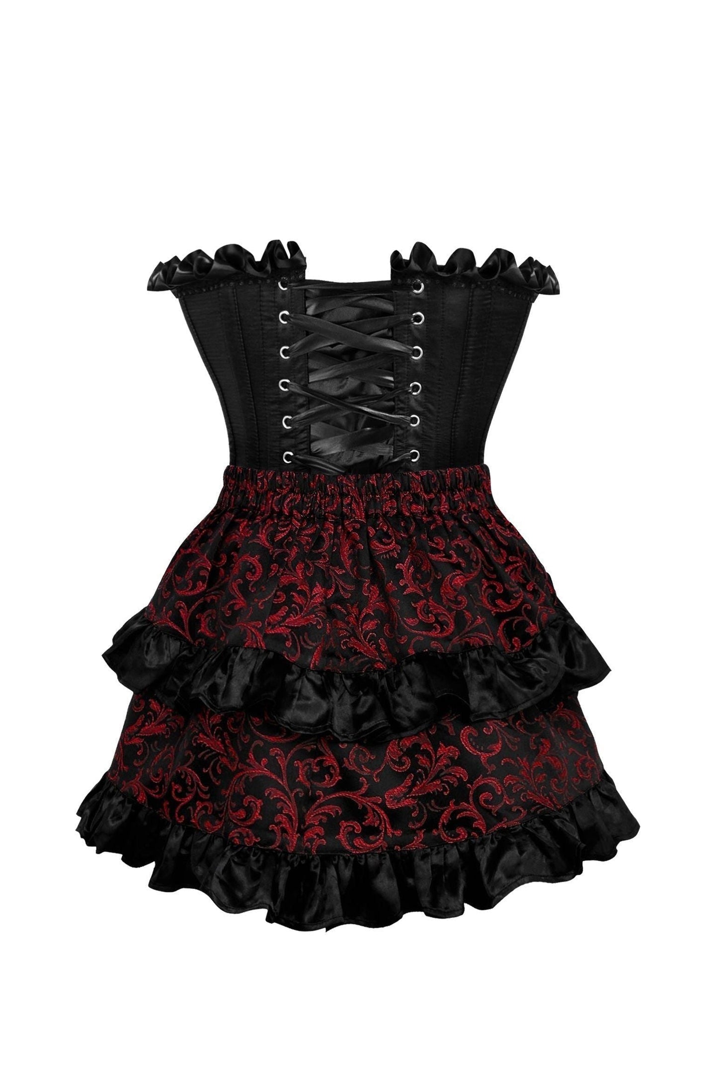 Top Drawer 2 PC Black Satin Steel Boned Burlesque Corset & Gold Brocade Skirt Set